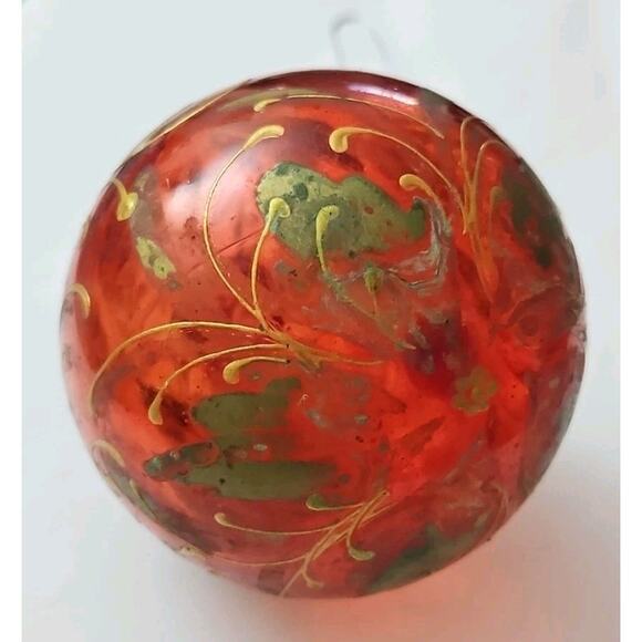 Hand Blown Art Glass Ball Orb 3" Red Ornament Sun Catcher Gold Painted - Picture 12 of 16